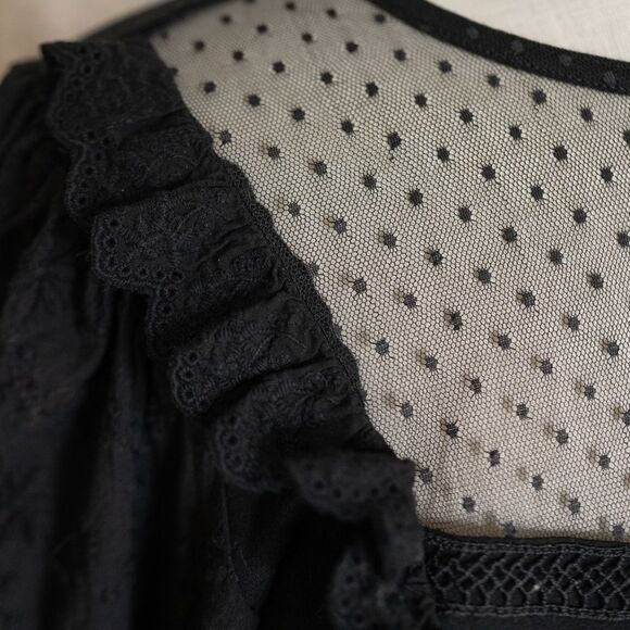 MARC New York Black Eyelet Lace Long Sleeve Shirt‎ size S - Picture 4 of 13